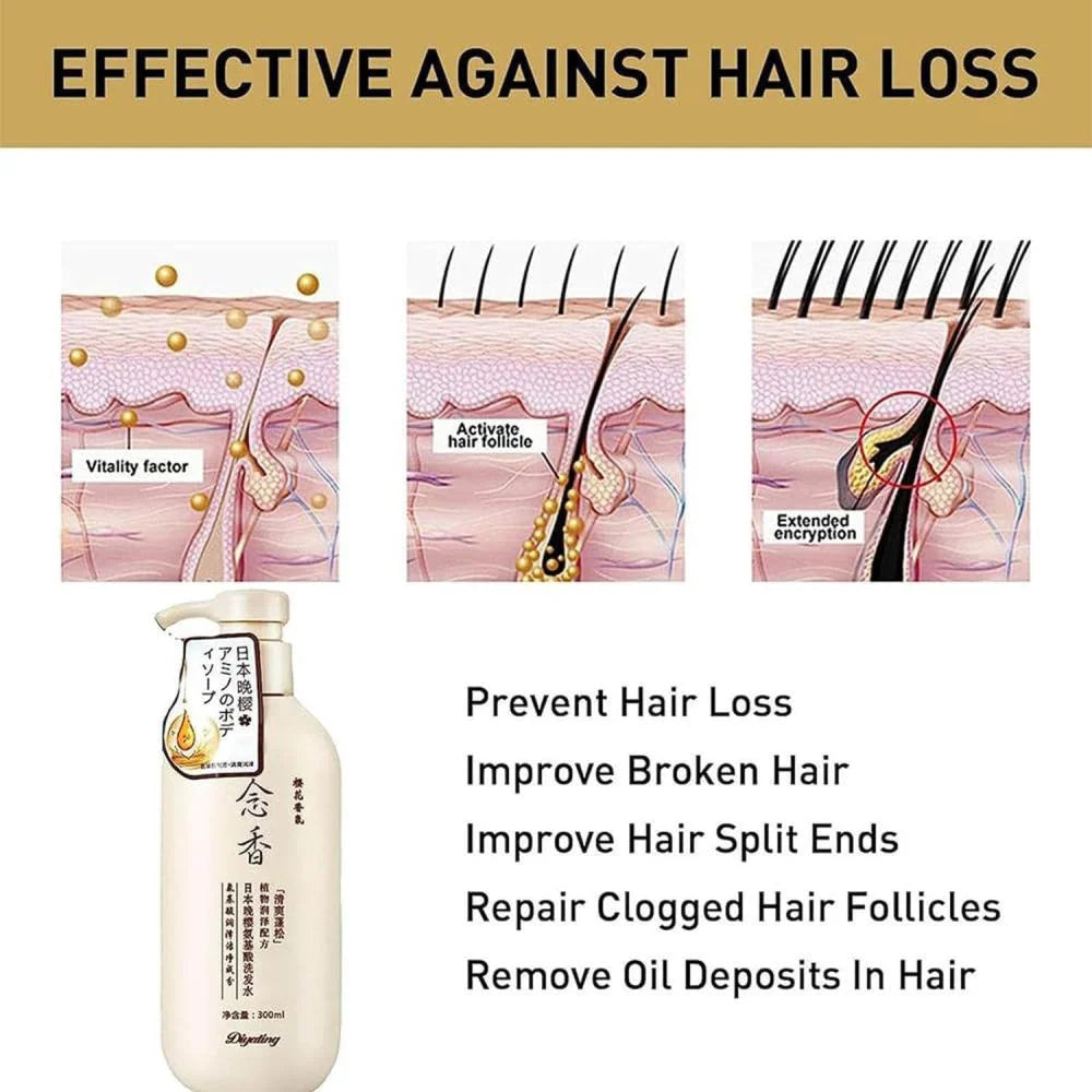 شامبو ساكورا الياباني لنمو الشعر ومنع التساقط ومكافحة القشرة 300 مل (Sakura Japanese Hair Growth & Anti-Dandruff Shampoo 300ml)