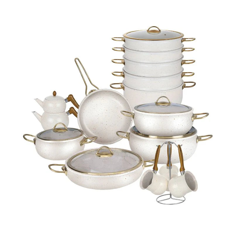 أوسفي طقم أواني طهي جرانيت مكون من 23 قطعة - أبيض