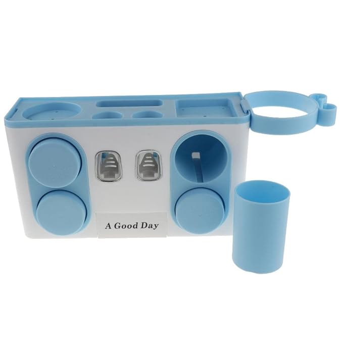 مجموعة حامل فرشاة الأسنان موزع معجون الأسنان اللاصق منظم الحمام أزرق