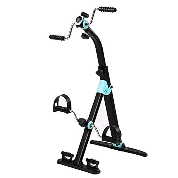 دراجة تمارين مزدوجة، مدرب دراجات صغيرة لتمارين الذراع والساق مع شاشة LCD ودواسة لتدليك القدم لكبار السن، المسنين، تدريب إعادة تأهيل اليد والذراع والساق والركبة