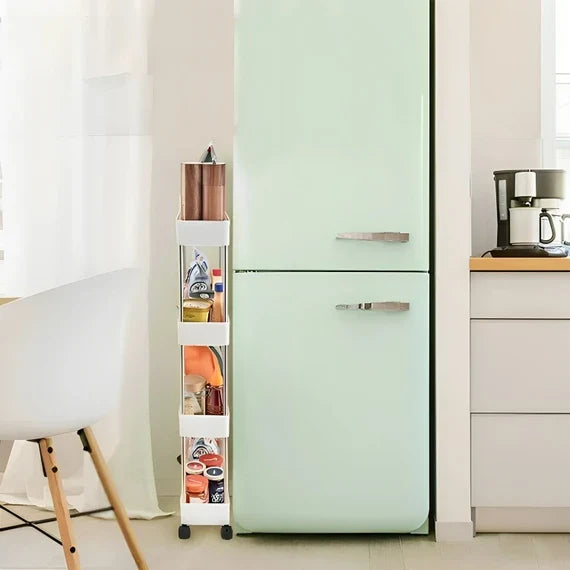 رفوف تخزين بلاستيكية بأربع طبقات مع عجلات