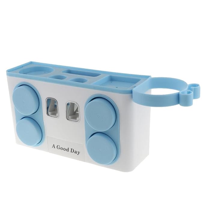 مجموعة حامل فرشاة الأسنان موزع معجون الأسنان اللاصق منظم الحمام أزرق