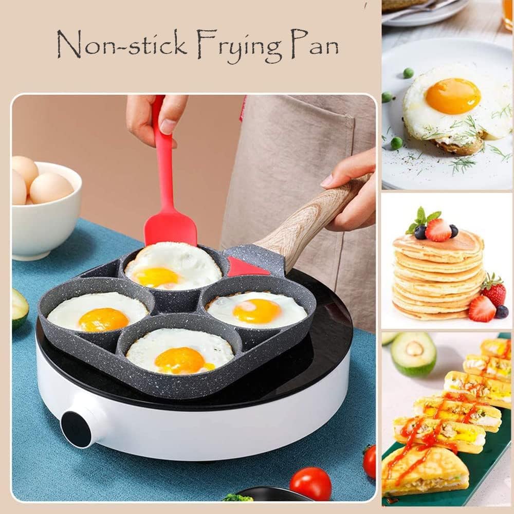 مقلاة عجة غير لاصقة بأربع فتحات للبيض والفطائر والبرجر
