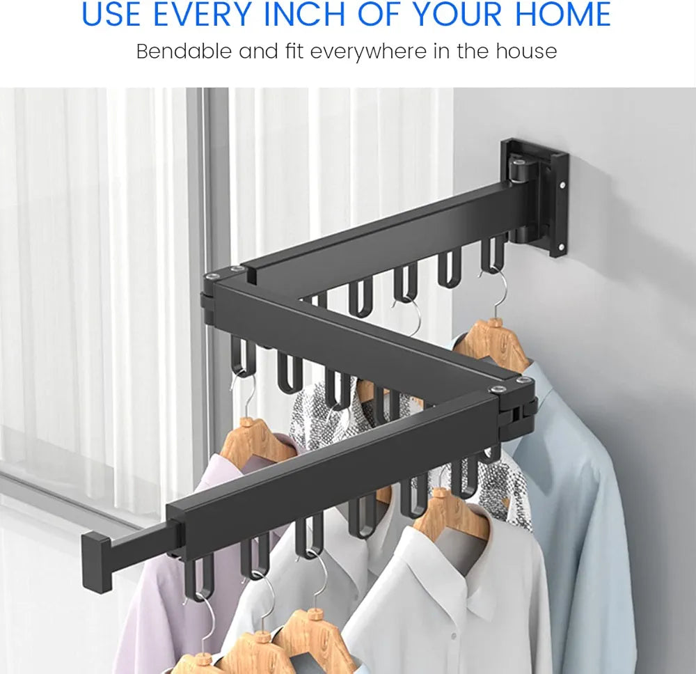 رف تجفيف الملابس المثبت على الحائط القابل للطي، مناسب للاستخدام الداخلي والخارجي