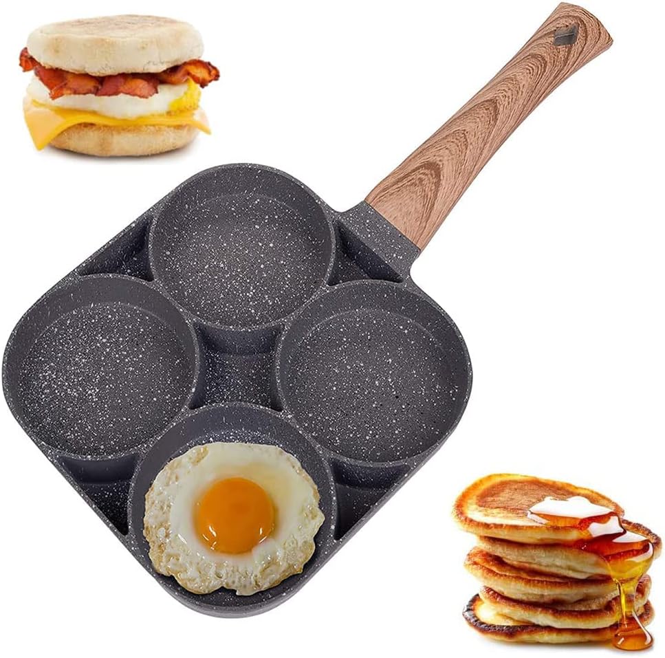 مقلاة عجة غير لاصقة بأربع فتحات للبيض والفطائر والبرجر