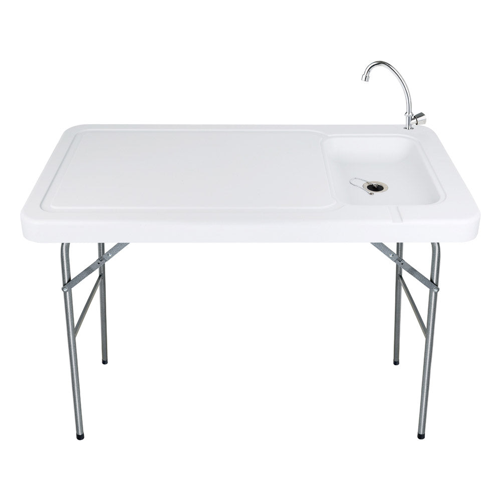 طاولة مع حوض، طاولة تخييم، لون أبيض، مقاس 61*117*86 سم