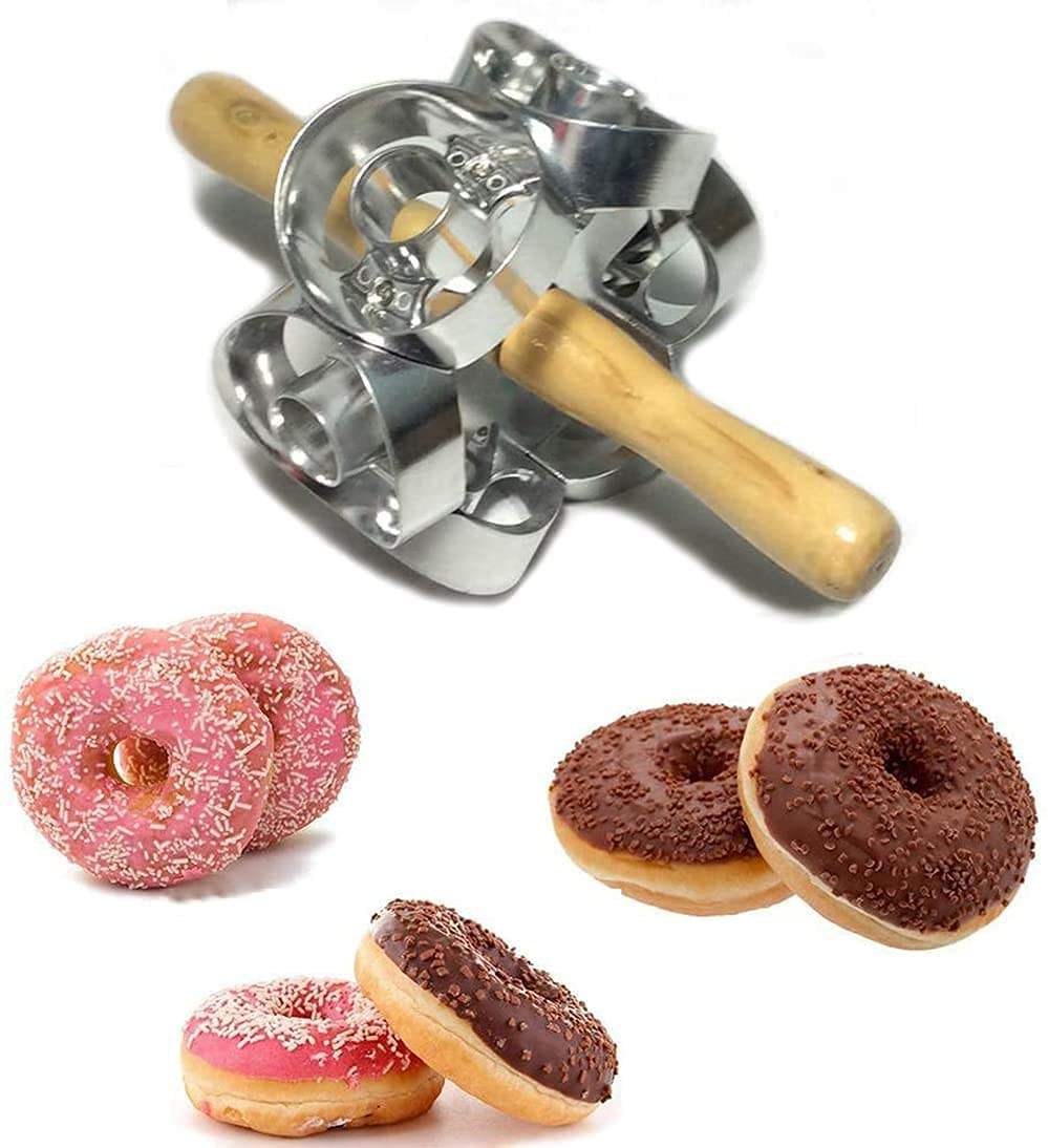 Easy-to-use rotating donut cutter made of high-quality aluminum and has a separate space for collecting pieces