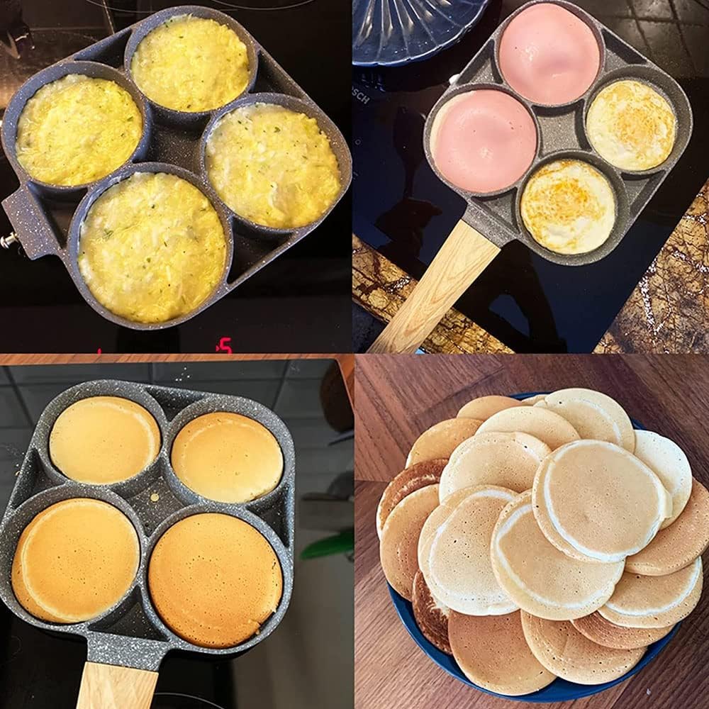 مقلاة عجة غير لاصقة بأربع فتحات للبيض والفطائر والبرجر