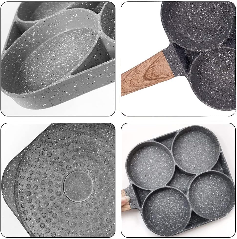 مقلاة عجة غير لاصقة بأربع فتحات للبيض والفطائر والبرجر