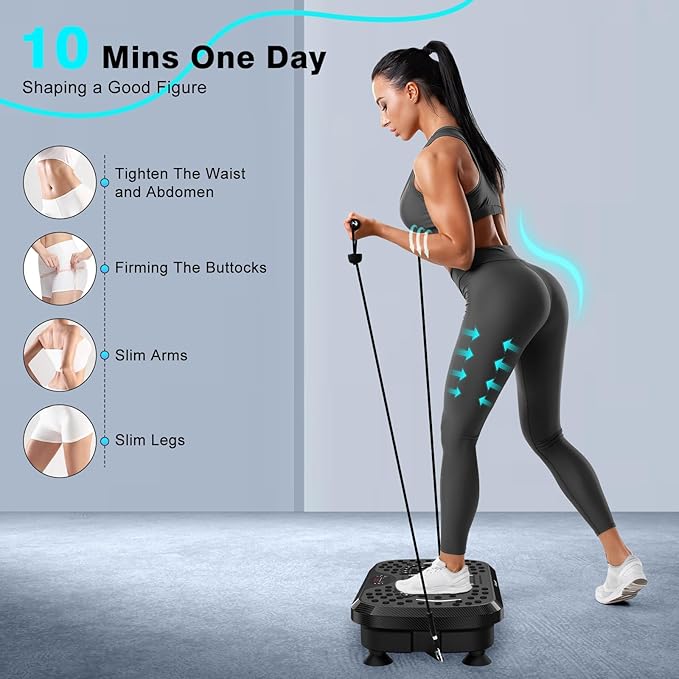 جهاز تمرين لوح اهتزاز، لوح اهتزاز من ألياف الكربون لتصريف اللمف، لوح اهتزازي بسرعة قابلة للتعديل 150 مع سعة 450 رطلاً، معدات رياضية منزلية لتمرين الجسم بالكامل (للرجال والنساء) - UMSM107