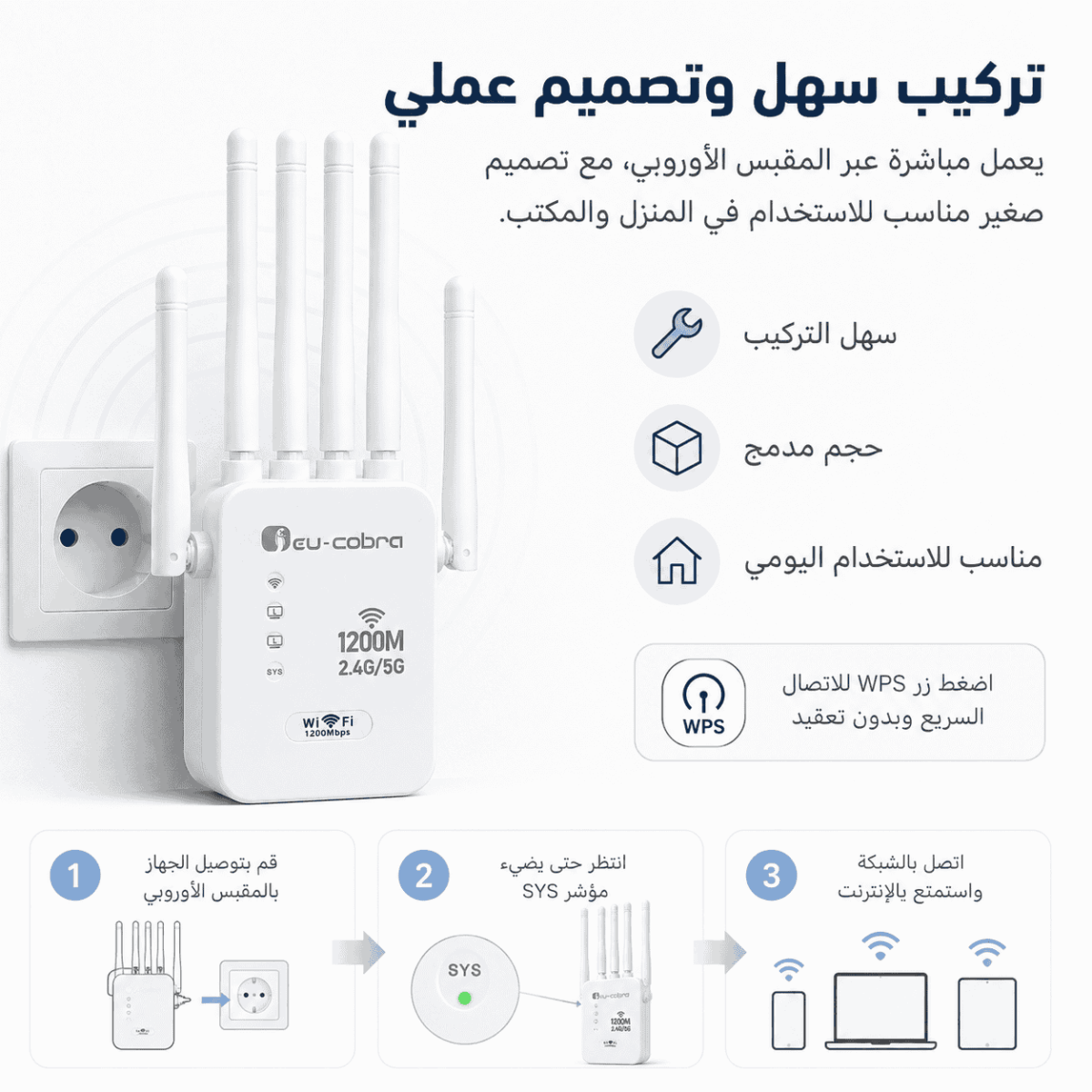مقوي إشارة واي فاي Cubu-Cobra U16 ثنائي النطاق 1200Mbps