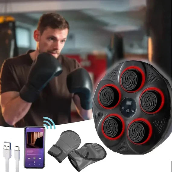 آلة ملاكمة موسيقية مثبتة على الحائط مع مكبر صوت بلوتوث