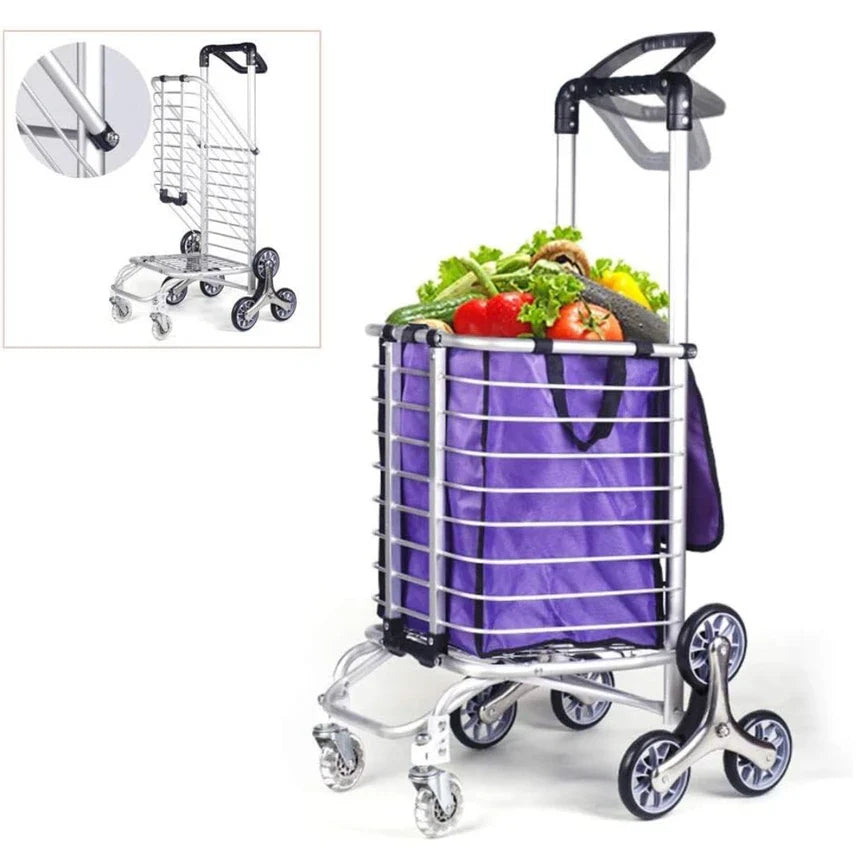 احصل على عربة تسوق قابلة للطي مع 8 عجلات وعربة تسلق السلالم