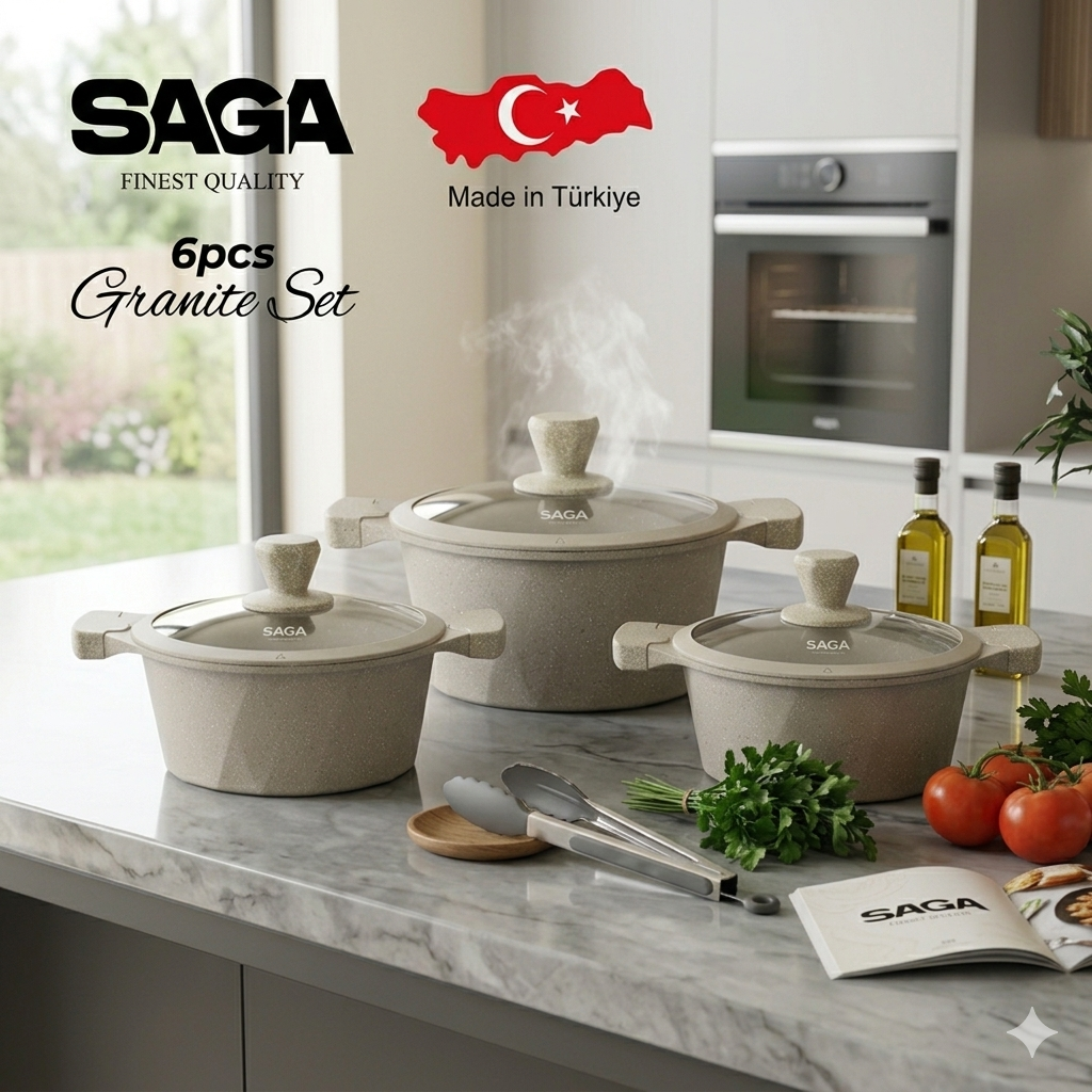 طقم قدور جرانيت تركي فاخر 6 قطع من SAGA - موديل SG-H1730
