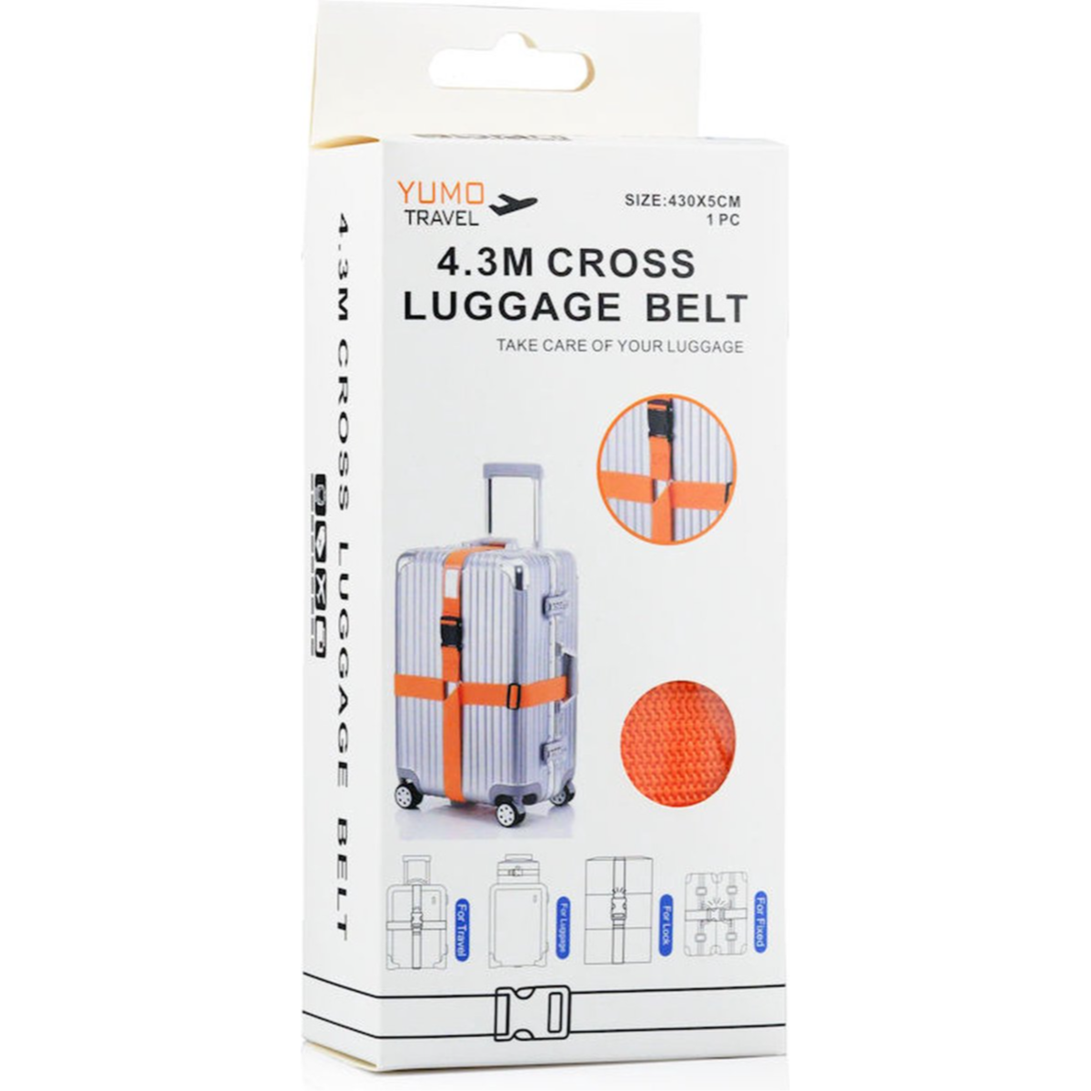 حزام أمتعة متقاطع لحماية الحقائب أثناء السفر (YUMO TRAVEL - 4.3M Cross Luggage Belt)