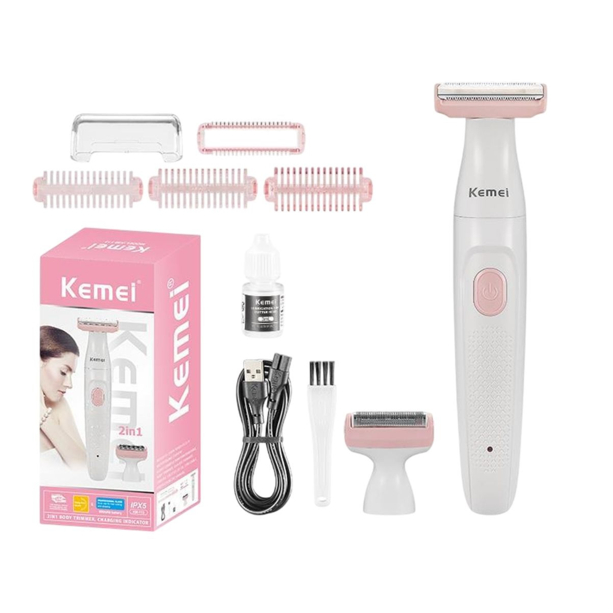 ماكينة حلاقة وتشذيب شعر الجسم للنساء 2 في 1 القابلة للشحن من كيمي (Kemei KM-113 2-in-1 Lady Body Trimmer)