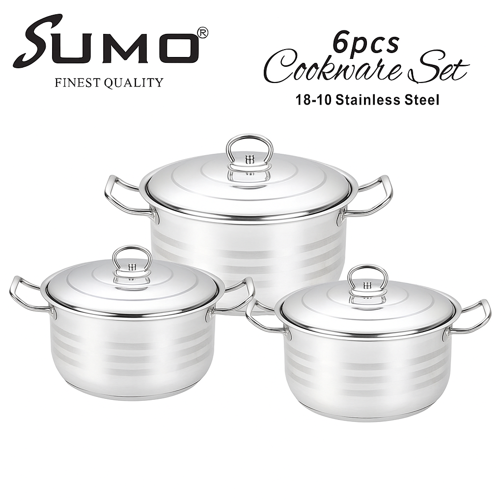 طقم أواني طهي سومو - جودة تركية فاخرة 🇹🇷 6 قطع | فولاذ مقاوم للصدأ 18/10 | الموديل: H1706