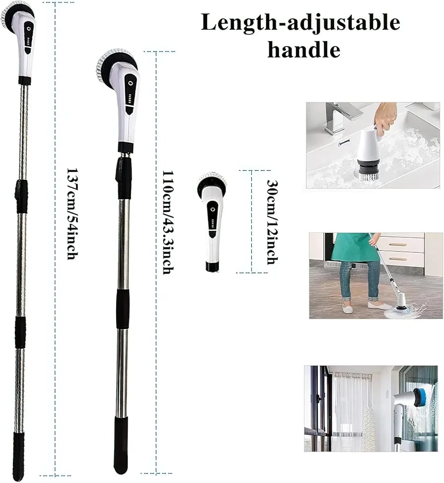 فرشاة التنظيف الدوارة متعددة الاستخدامات تعمل باللمس مع 5 رؤوس وعصا تمديد