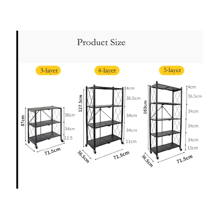 رف تخزين معدني قابل للطي متعدد الطبقات مع عجلات (3 أو 4 أو 5 طبقات)