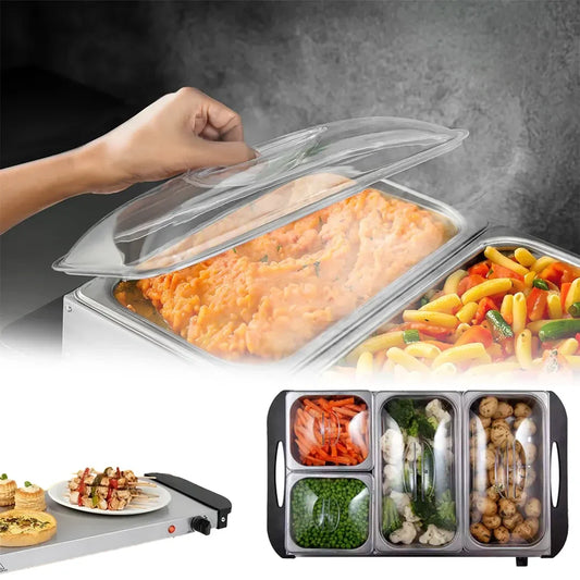 300W Electric Buffet Server Grill with 4 Detachable Trays