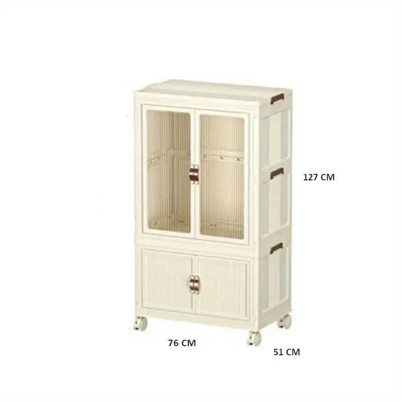 كبت تخزين بغطاء شفاف وعجلات مقاس 76 × 51 × 127