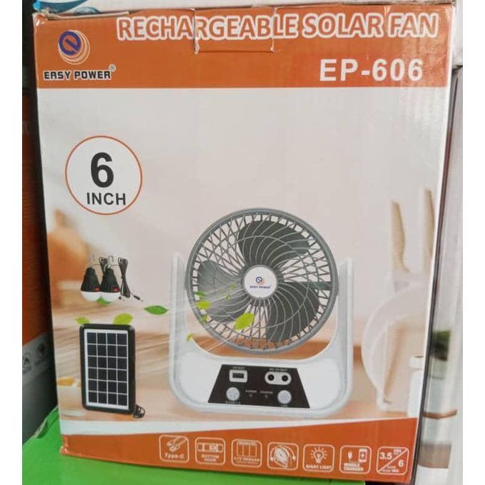 مروحة شمسية قابلة لإعادة الشحن Easy Power EP-606، جهاز تبريد محمول بحجم 6 بوصات.