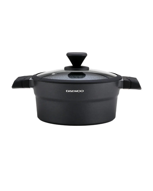 Daewoo 32cm Die-Cast Aluminum Pot – Non-Stick Granite Coating, Full Induction Base, Dual-Color Silicone Grip Handle with Soft-Touch Bakelite Core, Silicone Utensils & Pot Protectors, Black-Gray, Chemical-Free – 9.5L