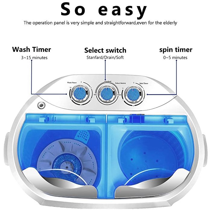 غسالة ملابس صغيرة محمولة مع سلة تجفيف (3.6 كجم غسيل + 2 كجم تجفيف)