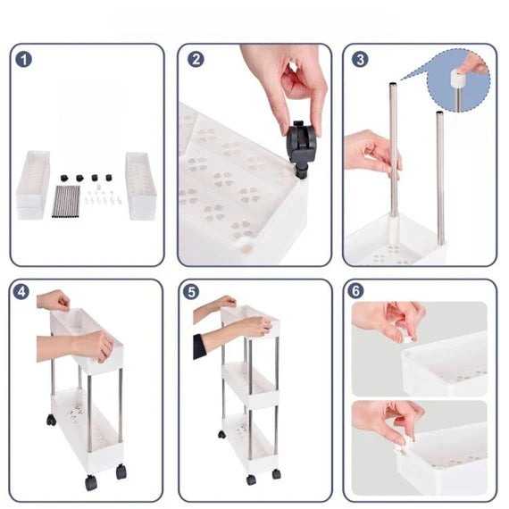 رفوف تخزين بلاستيكية بأربع طبقات مع عجلات