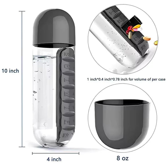 Pill & Vitamin Organizer With Water Bottle 600ml