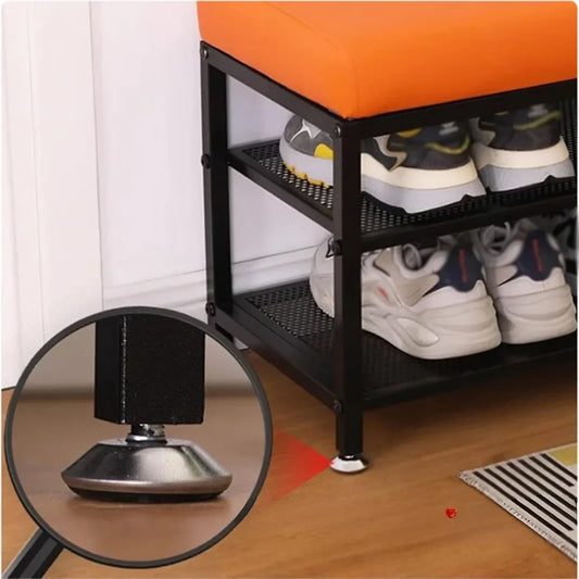 Bench with Cushioned Seat and Two Shelves for Shoe Storage