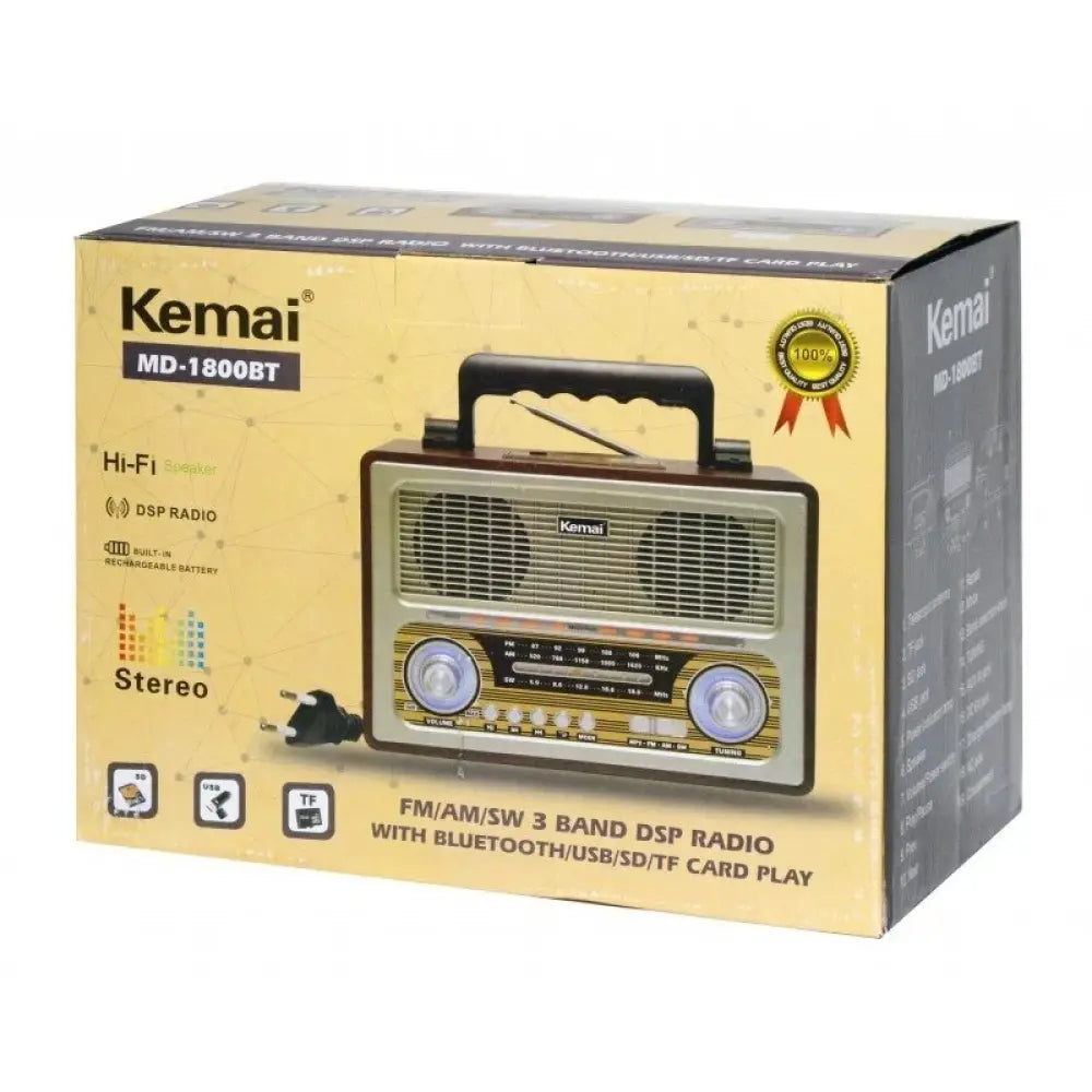 Kemai MD-1800BT راديو محمول عتيق قديم راديو FM خشبي قديم مع AM | FM | تردد موجة SW ، USB | SD | فتحة بطاقة TF و AUX و Bluetooth عن بعد ميزة راديو عتيق