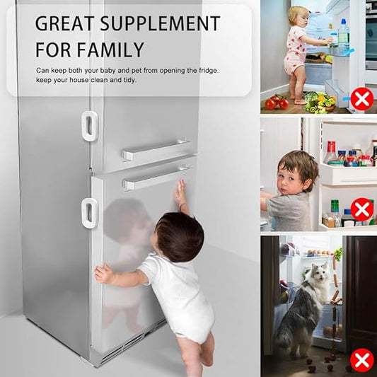 Refrigerator Lock, Upgrade Home Fridge Lock with Two Buttons, Toddler Baby Kids Safety Freezer Door Lock with Strong Adhesive, Refrigerator Locks for Children No Tools Need or Drill… (White)