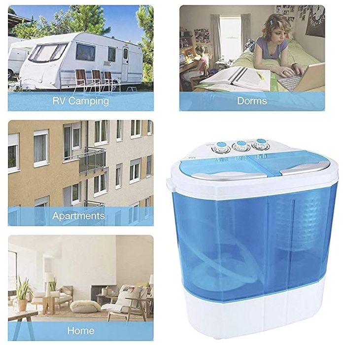 غسالة ملابس صغيرة محمولة مع سلة تجفيف (3.6 كجم غسيل + 2 كجم تجفيف)