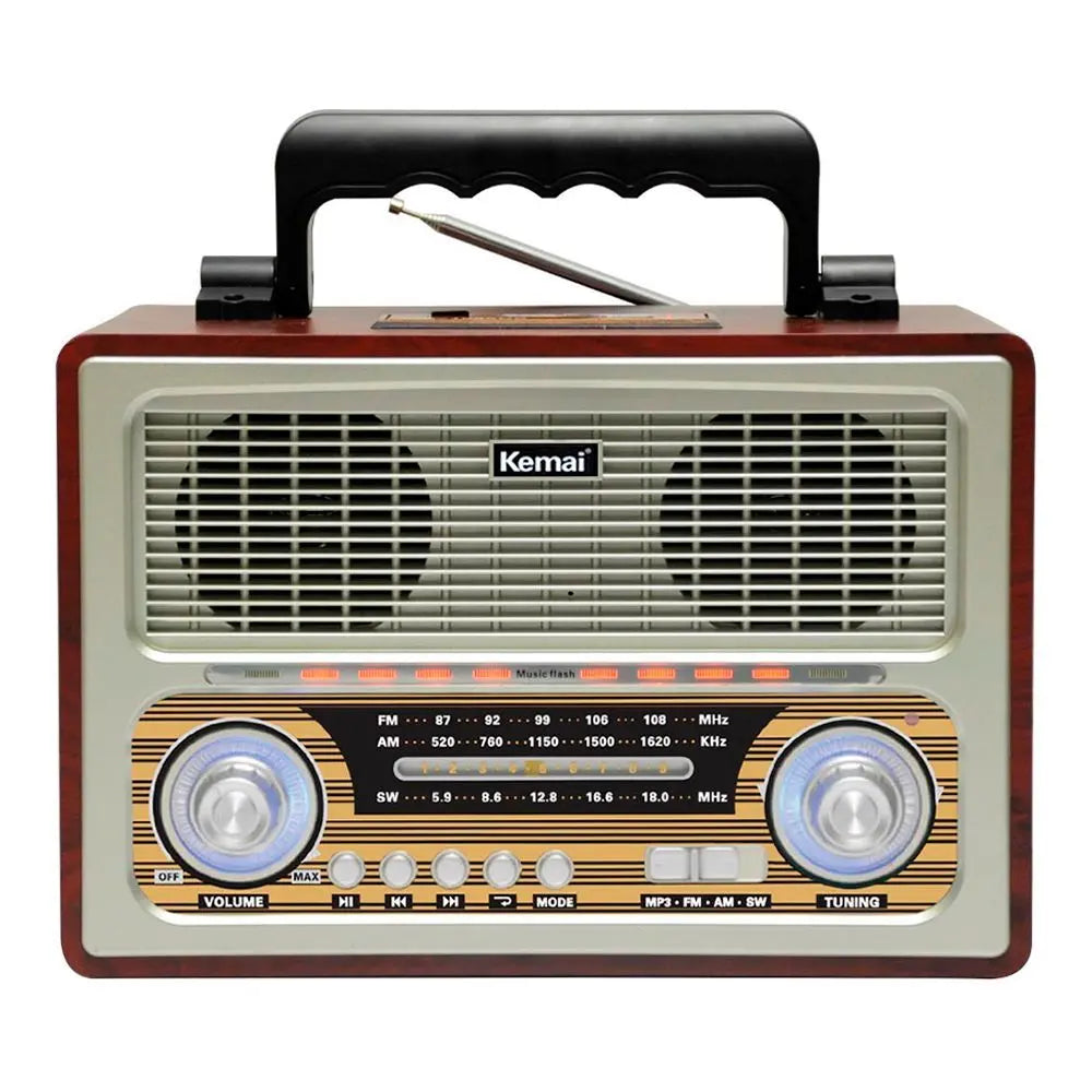 Kemai MD-1800BT راديو محمول عتيق قديم راديو FM خشبي قديم مع AM | FM | تردد موجة SW ، USB | SD | فتحة بطاقة TF و AUX و Bluetooth عن بعد ميزة راديو عتيق
