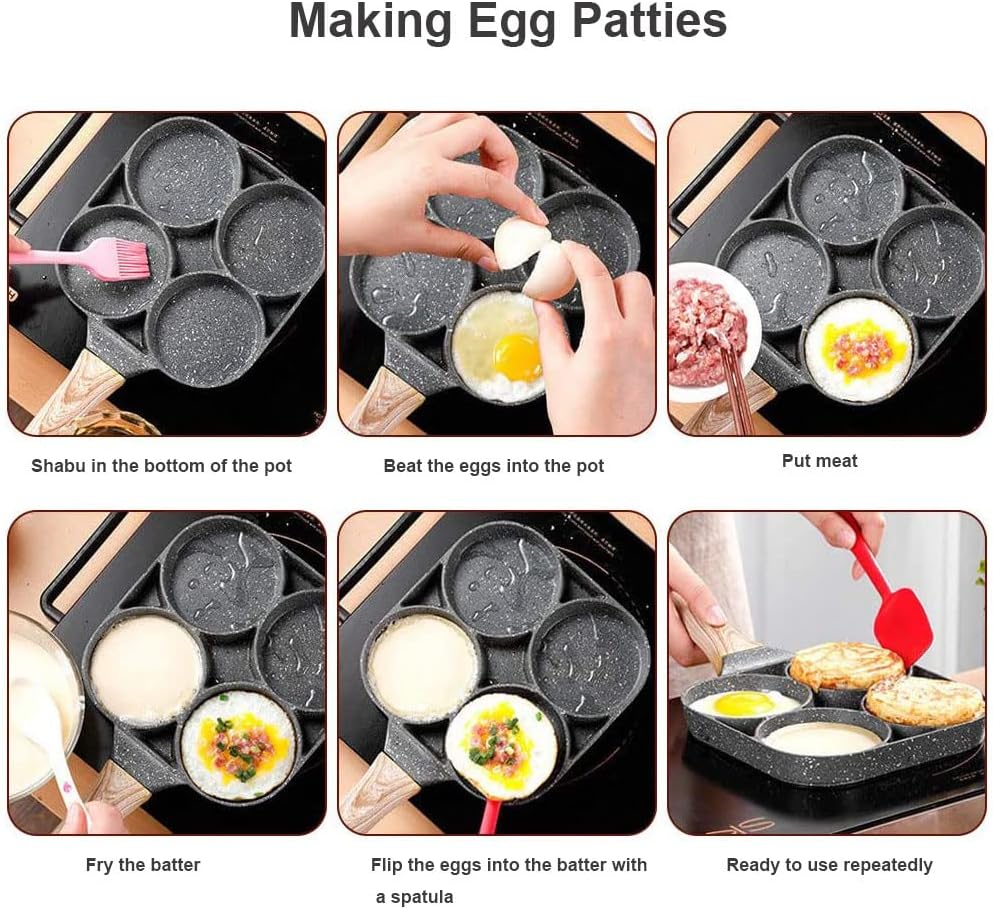 مقلاة عجة غير لاصقة بأربع فتحات للبيض والفطائر والبرجر