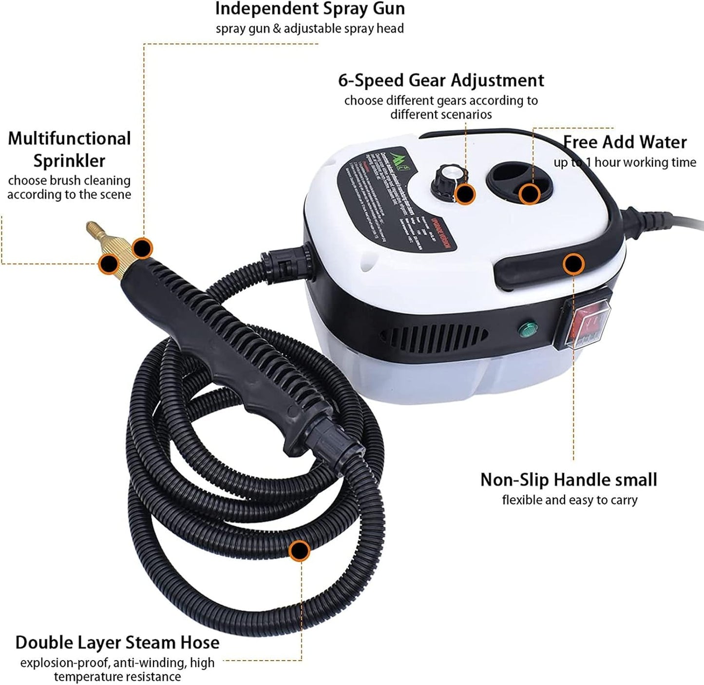 جهاز تنظيف بالبخار محمول باليد بقوة 2500 واط، جهاز تنظيف بالبخار عالي الحرارة