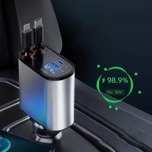 4 in 1 Retractable 120W Car Charger