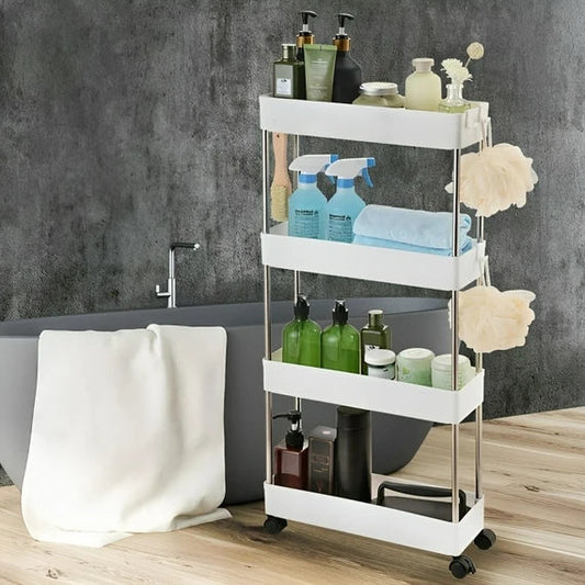4 Tier Plastic Storage Racks with Wheels