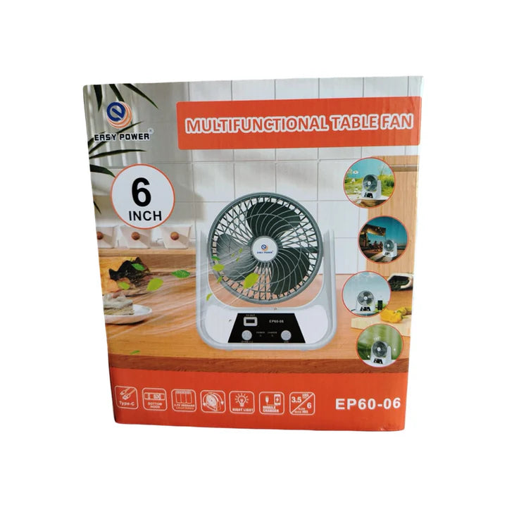 مروحة شمسية قابلة لإعادة الشحن Easy Power EP-606، جهاز تبريد محمول بحجم 6 بوصات.