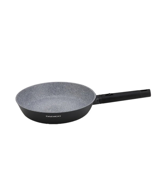 Daewoo 28cm Die-Cast Aluminum Fry Pan – Non-Stick Granite Coating, Full Induction Base, Bakelite Handle, Black, Chemical-Free – 2.5L