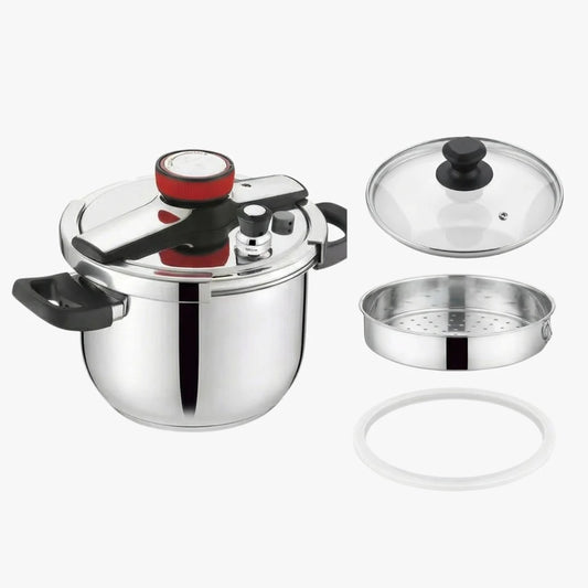 قدر ضغط دايو سعة 8 لترات 3 في 1 (ضغط - بخار - عادي) مصنوعة من الاستانلس ستيل عالي الجودة، لأداء ممتاز في الطهي السريع والصحي.