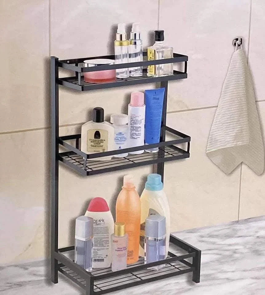 رف تخزين توابل 3 طبقات لرخامة المطبخ متعدد الطبقات للزيت والملح والصوص والخل والسكاكين، اسود، معدن