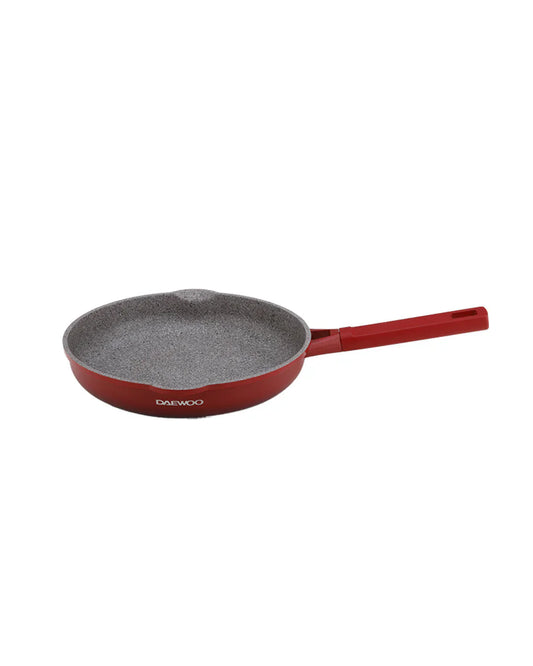 Daewoo 28cm Die-Cast Aluminum Frying Pan – Non-Stick Granite Stone Coating, Full Induction Base, Oven-Safe, Bakelite Handle, Red, Chemical-Free – 2.5L