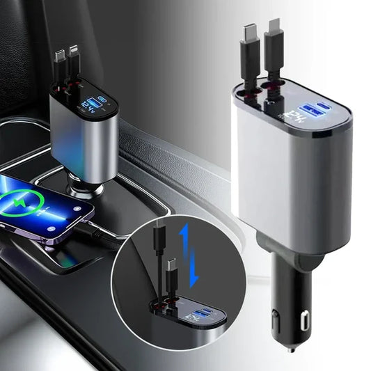4 in 1 Retractable 120W Car Charger