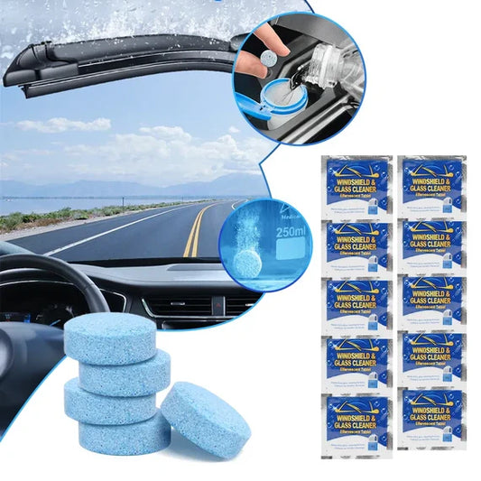 Effective Glass Cleaning Tablets Easily remove dirt and contaminants from your car's windshield for a clear view every time One tablet mixes with 4 liters of water