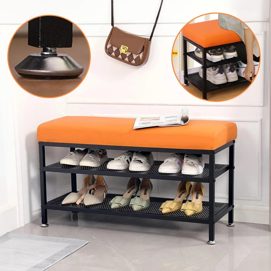 مقعد مبطن ورفوف لتخزين الأحذية