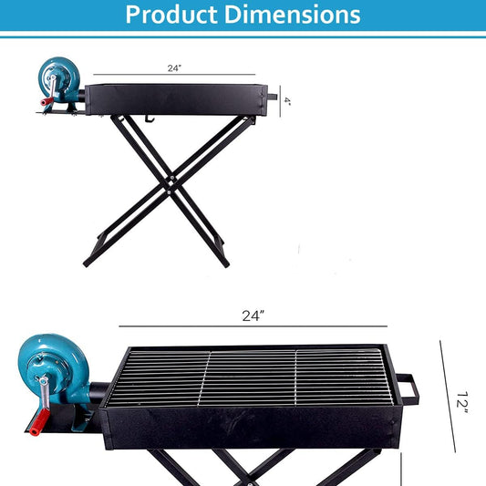 Gratar de gradina, pliabil, pe carbuni, profesional, cu suflanta/ventilator incorporat
