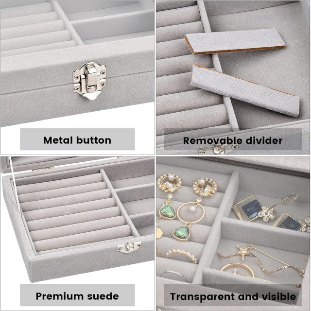 صندوق مجوهرات مخملي مع غطاء زجاجي وحافظة عرض مجوهرات