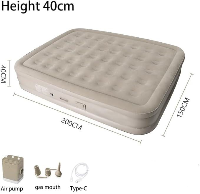 سرير هوائي مع مضخة ووسادة قابلة للنفخ (150×200×40 سم)